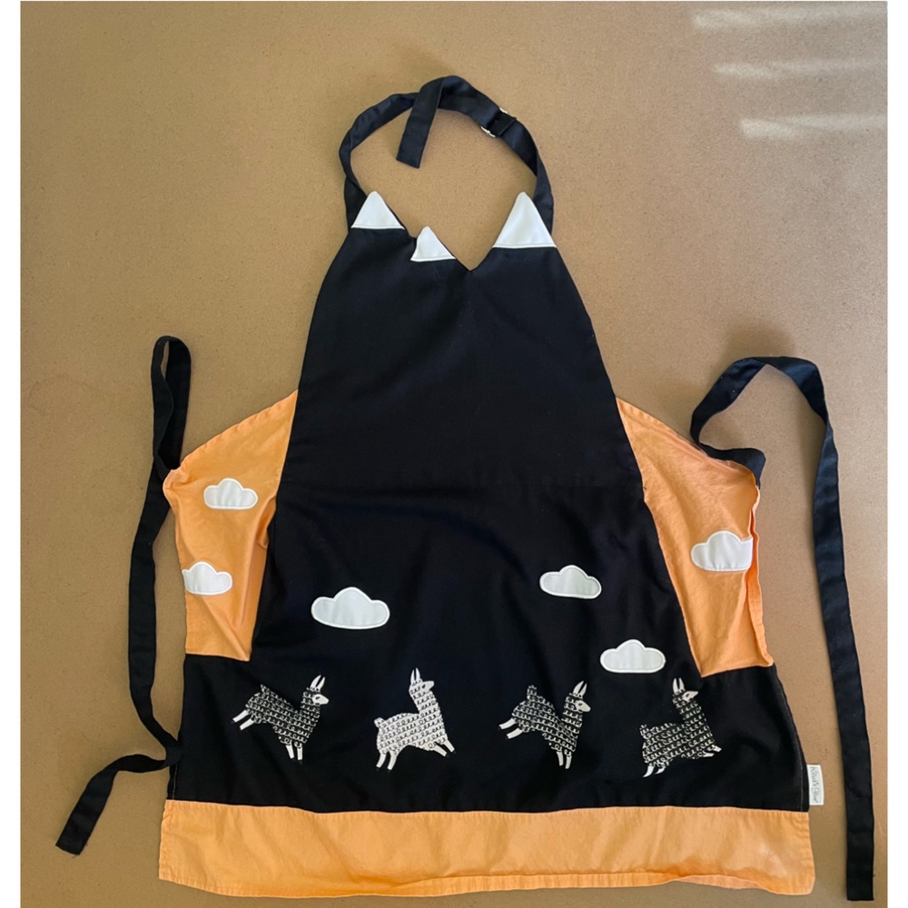 Kitsch’n Glam Black and Orange Machu Picchu Llama Apron with Pockets